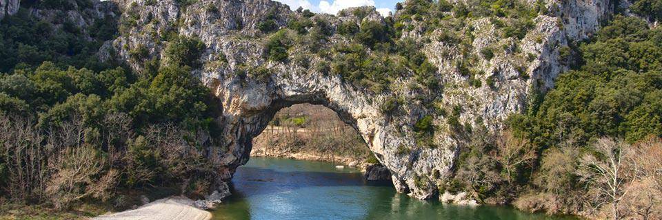 Natural arch in the rock in Ardeche